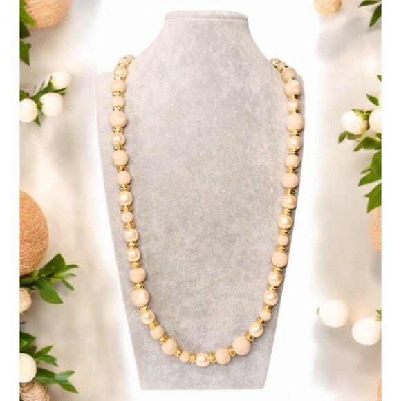 Givenchy Beaded Marble Swirl Baroque Pearl Long Strand Necklace 17" Signed Vtg - Picture 1 of 6